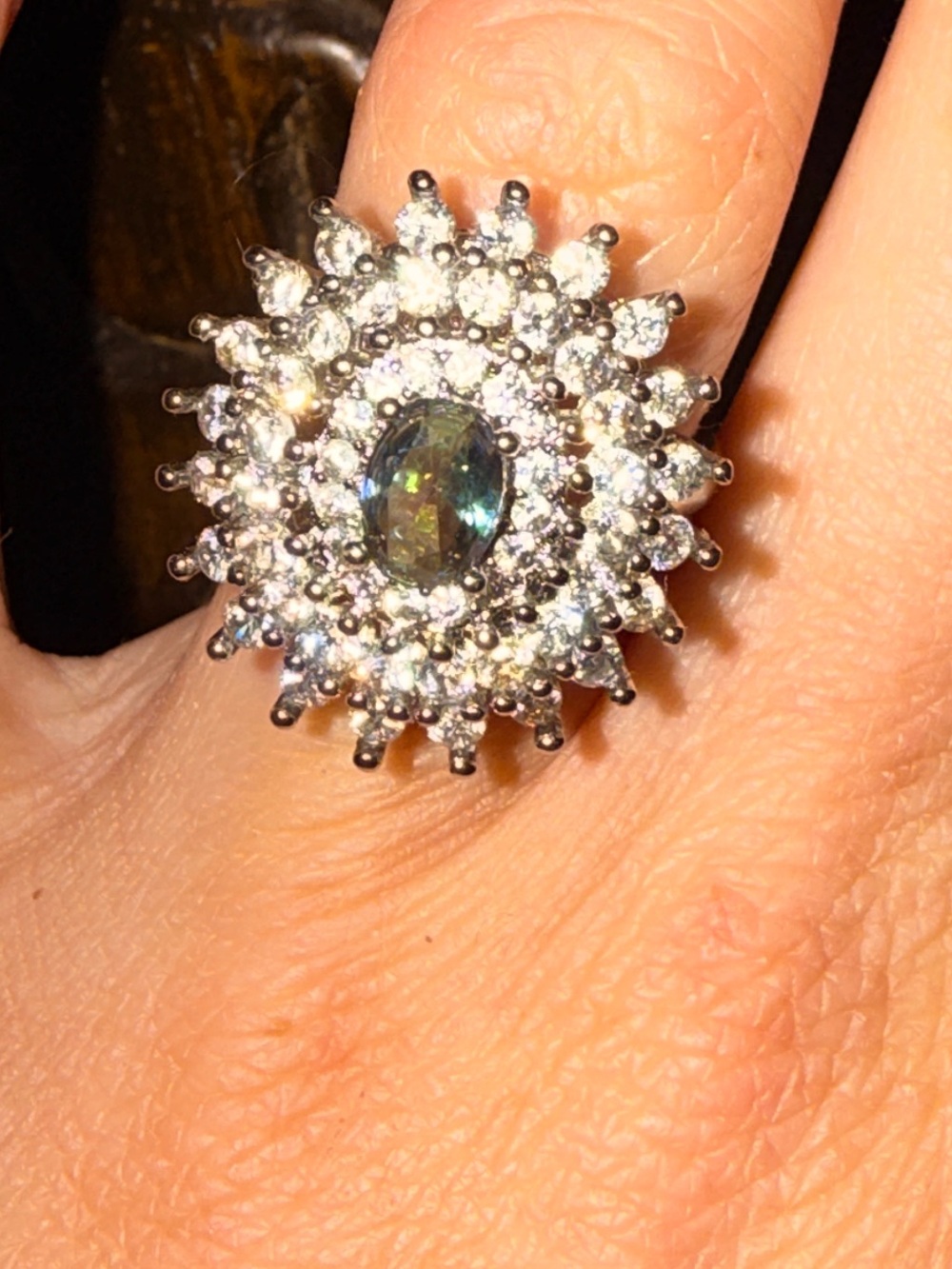 Sterling Silver Mystics Topaz, Starburst Halo Cocktail Ring Sz7